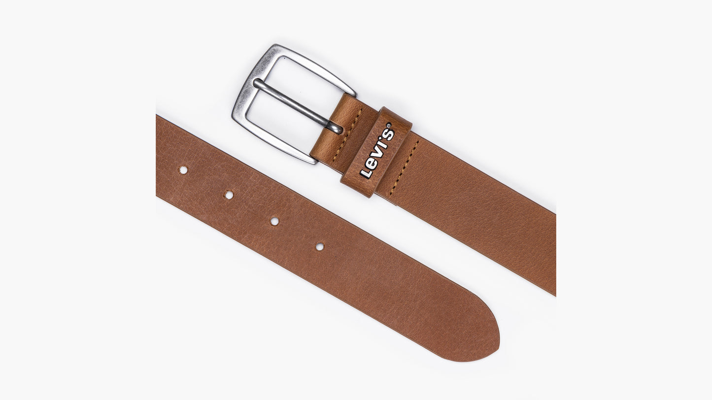 Brown Levi's leather belt with silver buckle and logo