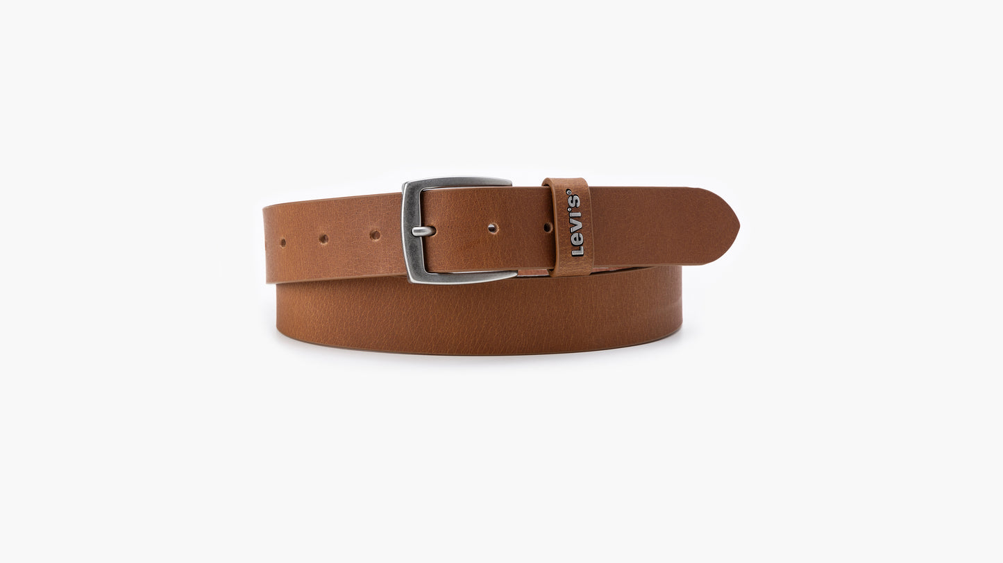 Levi's brown leather belt with silver buckle and logo