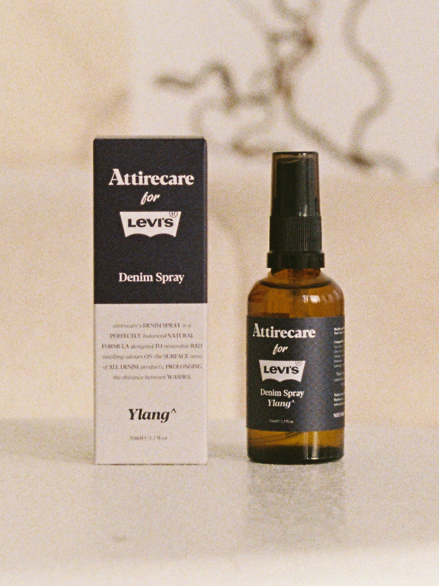 Levi’s Attirecare denim spray with packaging on display