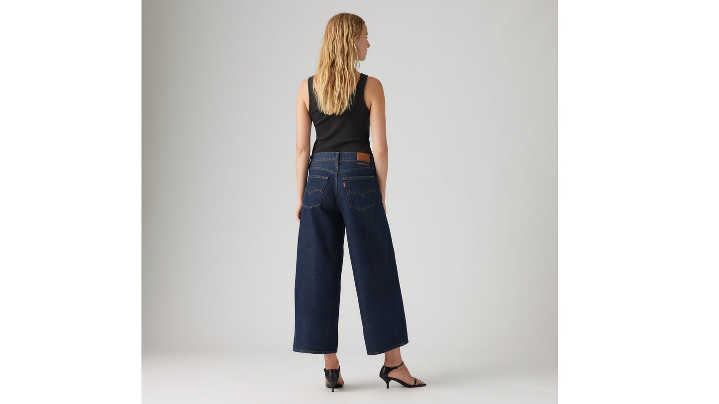 Levi's wide-leg dark denim jeans back view