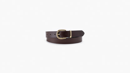 Levi's brown belt with gold buckle, front view