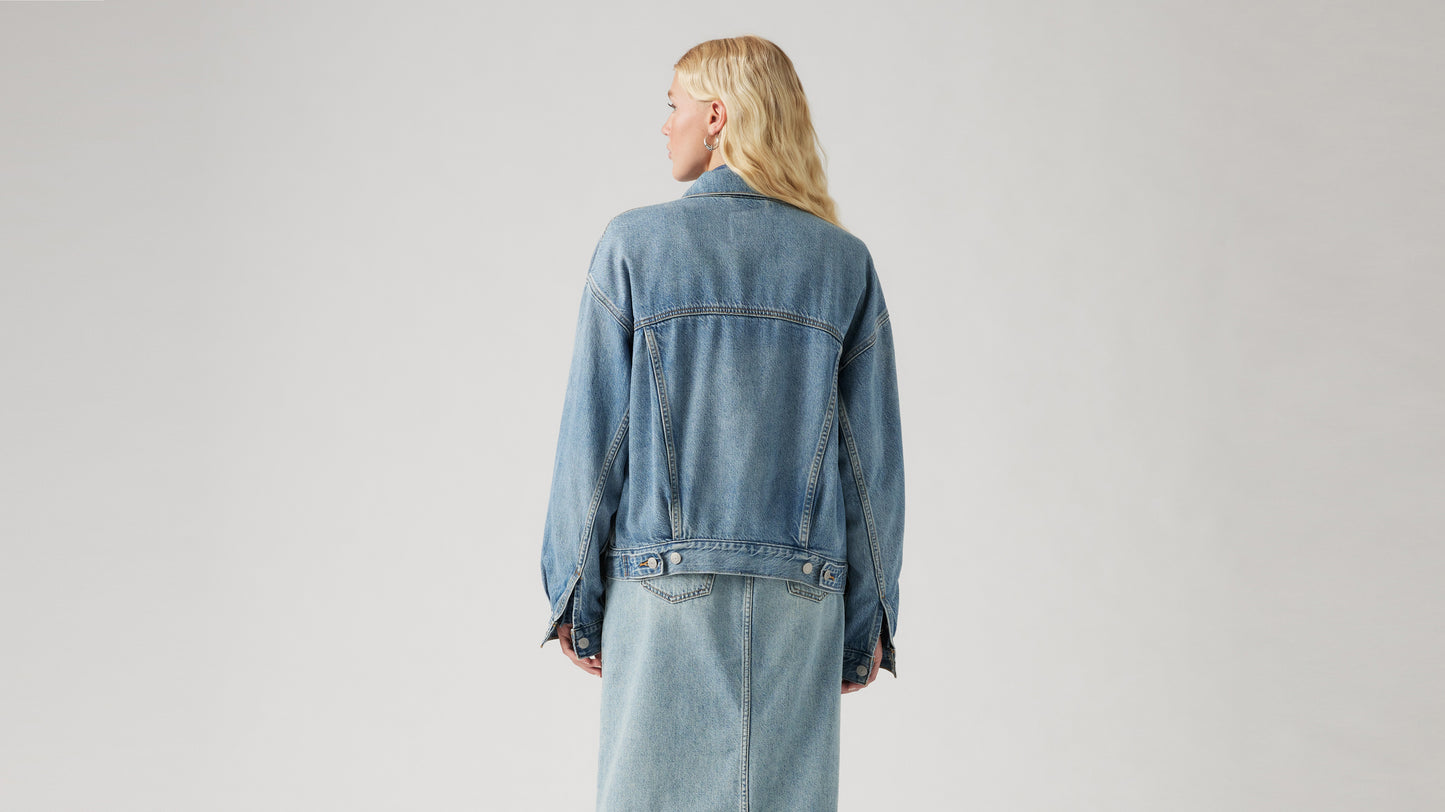 Back view of Levi's oversized light-wash denim jacket