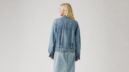 Back view of Levi's oversized light-wash denim jacket