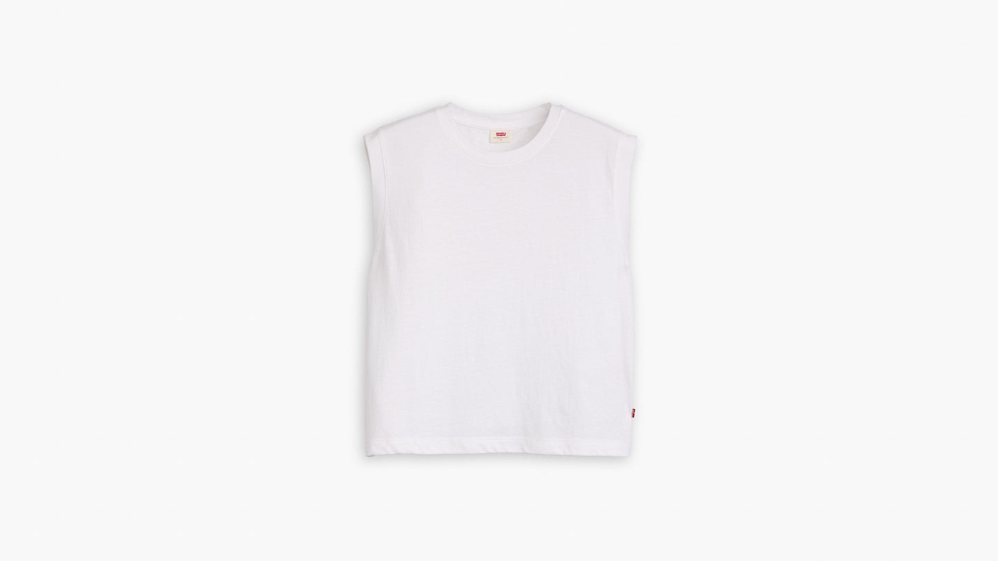 Front shot of Levi's white muscle t-shirt