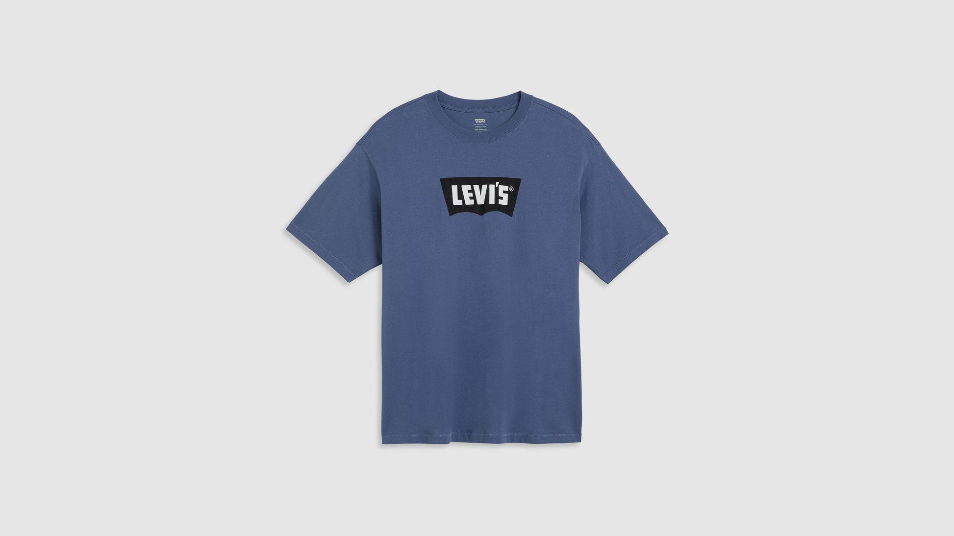 Front view of Levi's mens blue round neck tshirt