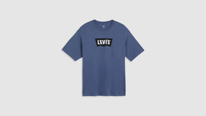 Front view of Levi's mens blue round neck tshirt