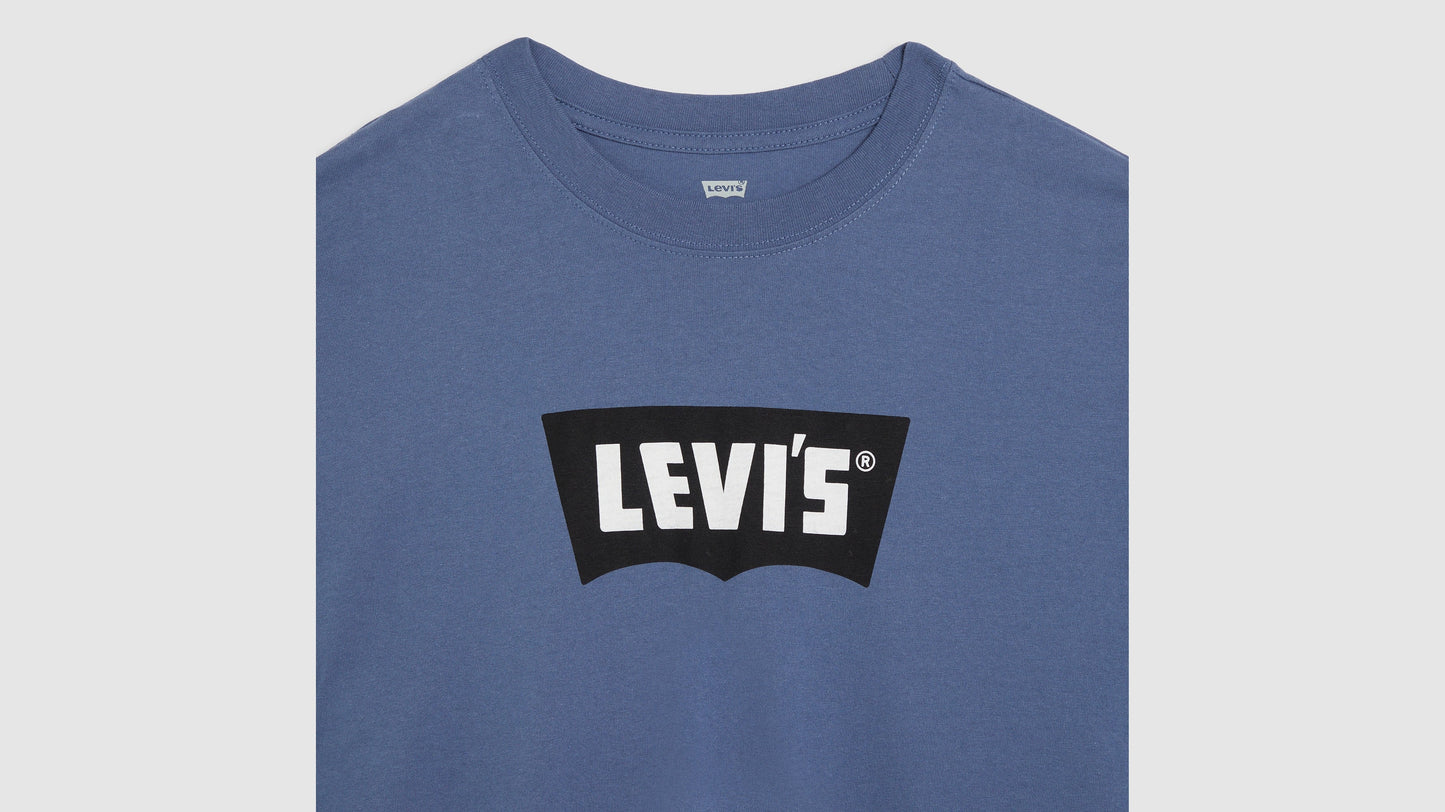 Mens blue batwing graphic tshirt close-up view