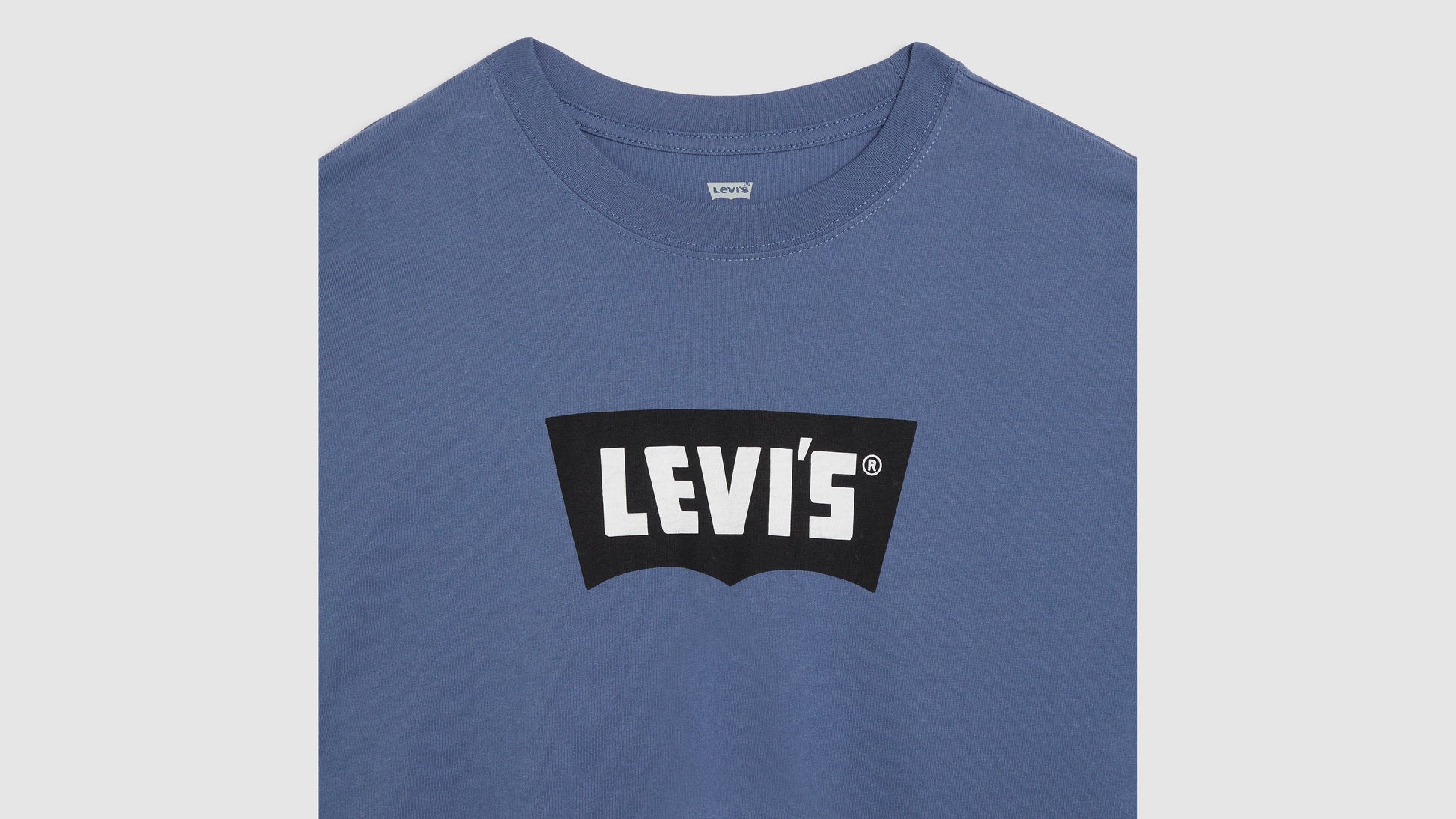 Mens blue batwing graphic tshirt close-up view