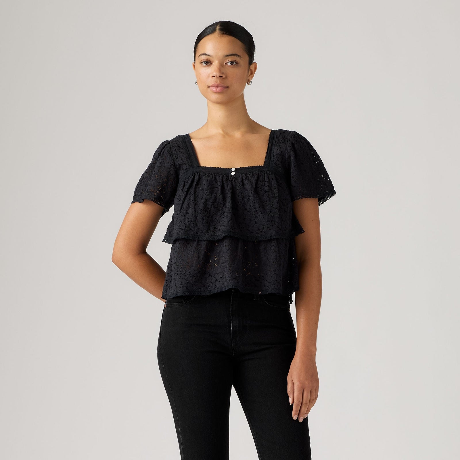 Main 3 - Levi's® Women's Dom Short-Sleeve Lace Blouse - 007XH0006