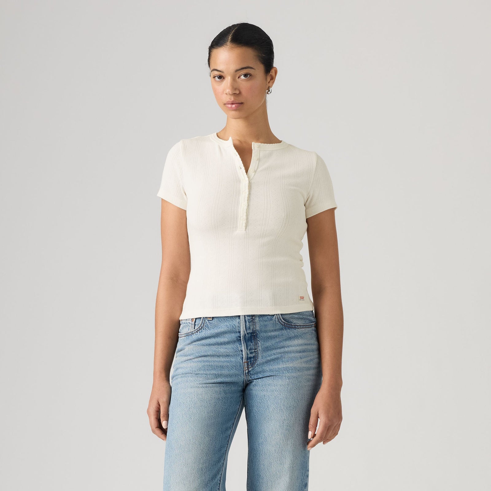Main 3 - Levi's® Women's Dry Goods Pointelle Short-Sleeve Henley - 0086J0000