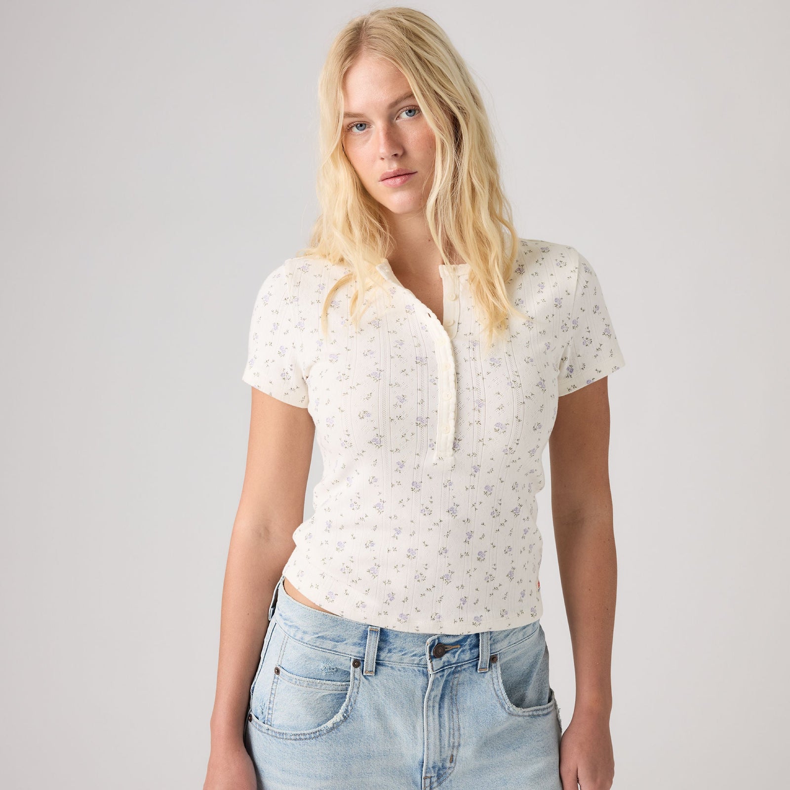 Main 1 - Levi's® Women's Dry Goods Pointelle Short-Sleeve Henley - 0086J0004