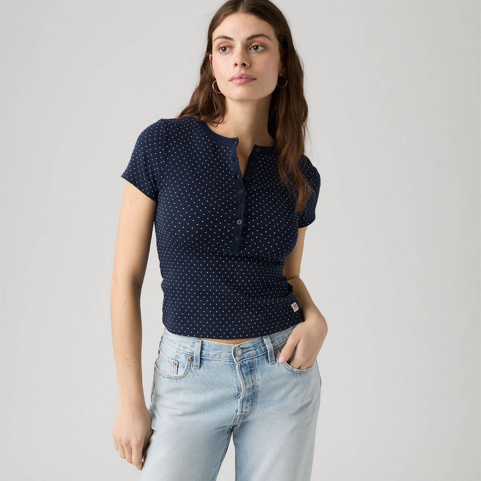 Main 1 - Levi's® Women's Dry Goods Pointelle Short-Sleeve Henley - 0086J0005