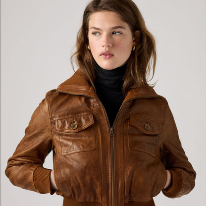 Thumbnail 4 - Levi's® Women's Kira Shrunken Leather Bomber Jacket - 007U60000