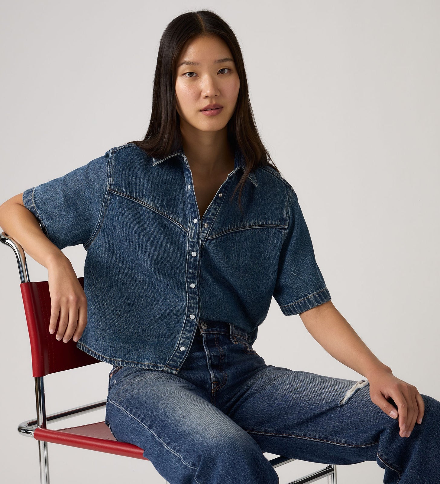 Main 3 - Levi's® Women's Logan Short-Sleeve Denim Shirt - 005CR0003