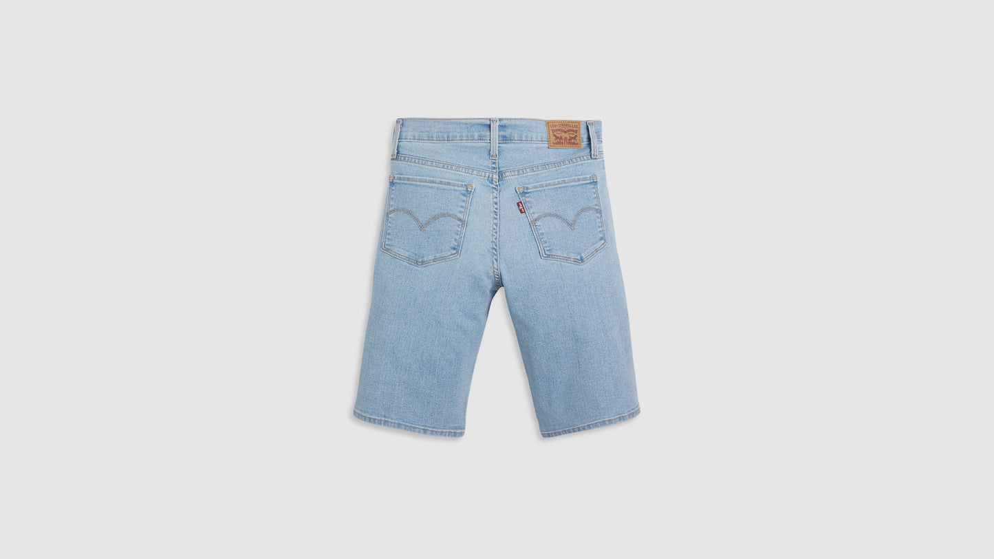 Back view of Womens faded blue bermuda shorts