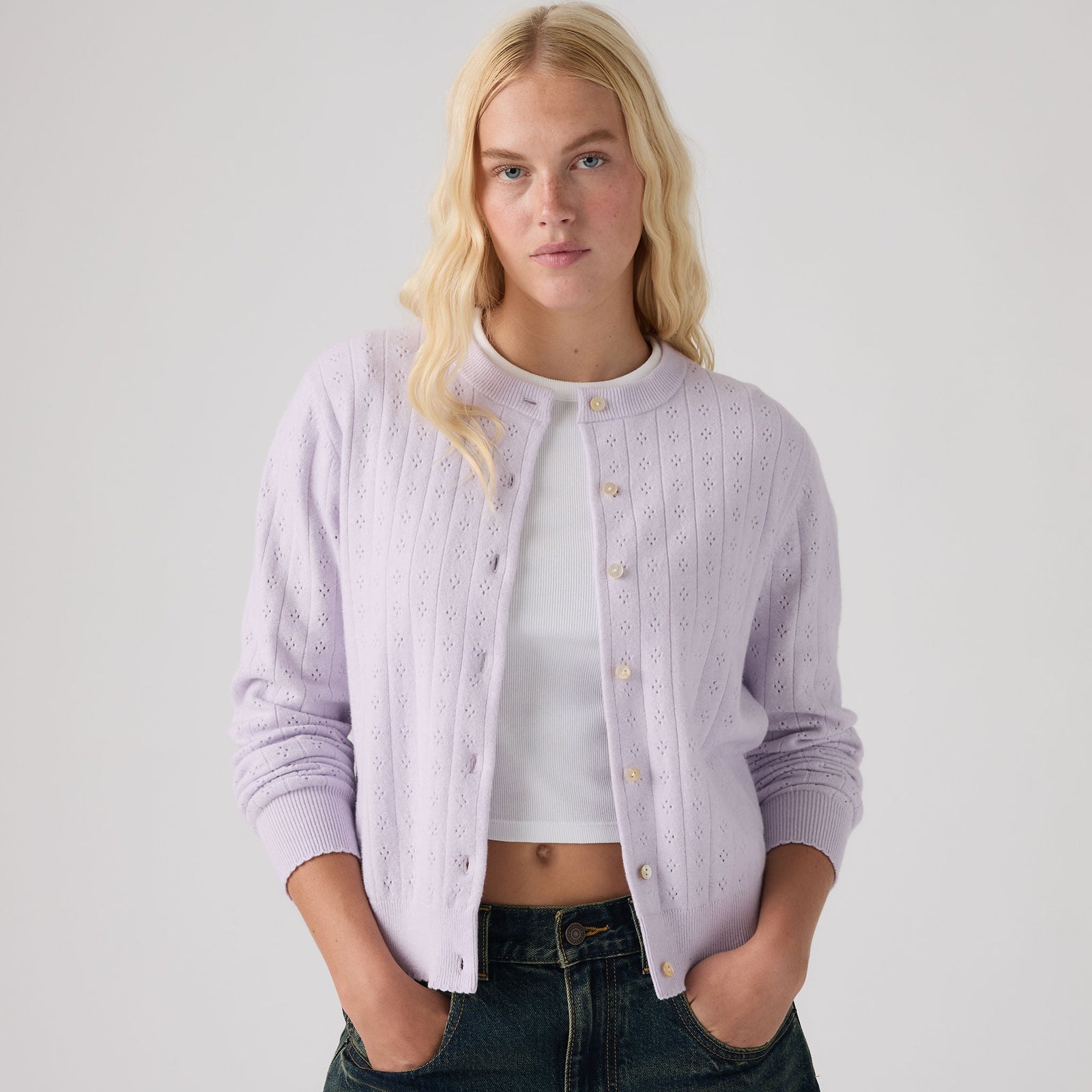 Main 1 - Levi's® Women's Supersoft Pointelle Crewneck Cardigan - 008SK0000