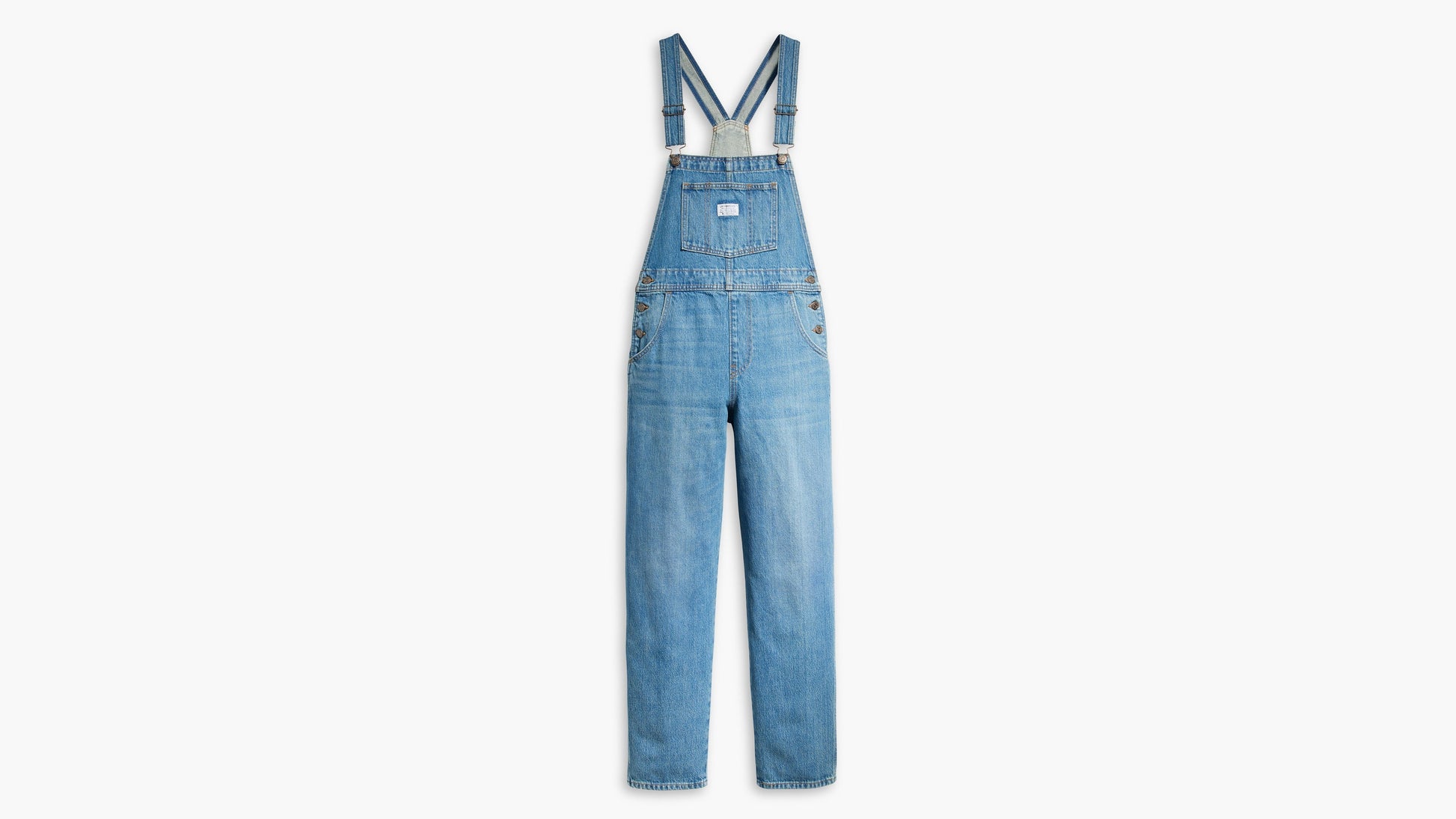 Front view of Levi's womens vintage denim overalls
