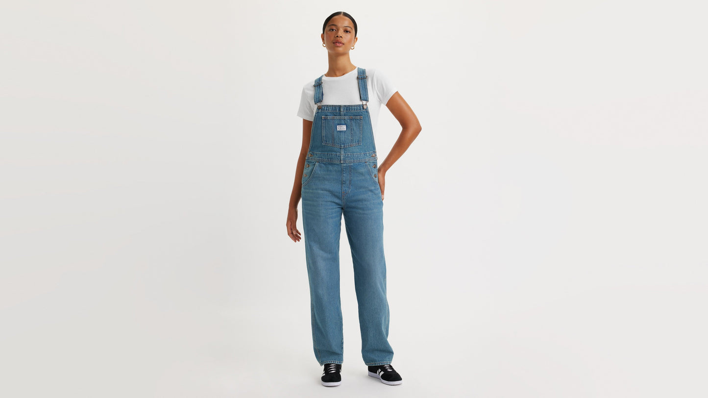Woman in Levi's womens vintage denim overalls