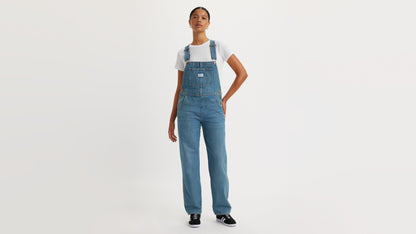 Woman in Levi's womens vintage denim overalls