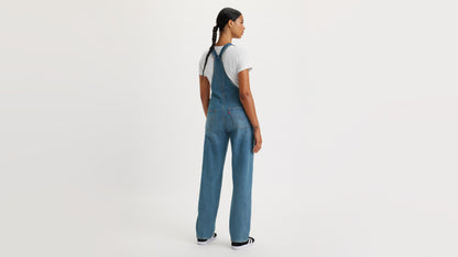 Back view of woman in Levi's womens vintage denim overalls
